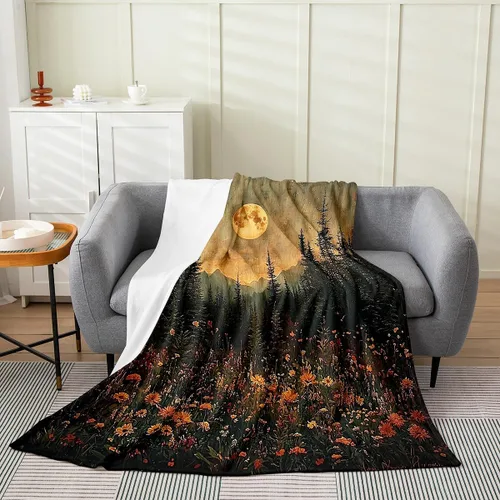 Vista 8 de Erosebridal Sketch Tree Flannel Blanket 40x50 Inch Vintage Farmhouse Fleece Blanket Grey Minimalist Mid Century Fuzzy Plush Throw French Country