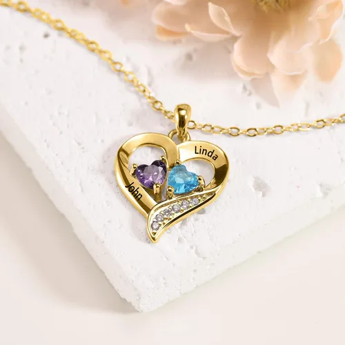 Vista 3 de Lam Hub Fong Collar con nombre para mujer, regalos personalizados para el día de la madre, collar de piedra natal para madre e hija, regalos