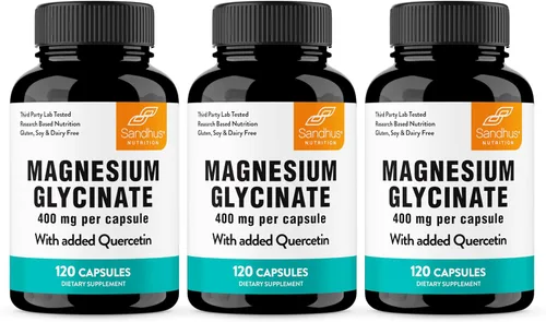 Vista 11 de Cápsulas de glicinato de magnesio 400 mg con quercetina, sueño de calidad, relajación, salud muscular y ósea y apoyo inmunológico, para hombres