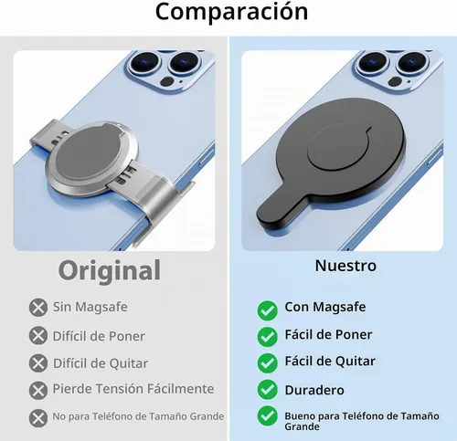 Vista 8 de Soporte de anillo magnético para DJI Osmo Mobile 8P 8 7P 7 6 SE OM 5 4 Negro