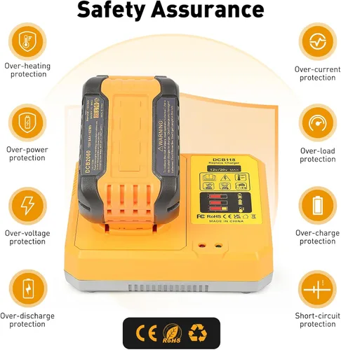 Vista 4 de Repuesto para batería Dewalt de 60 V y cargador rápido DCB118 Combo Naranja