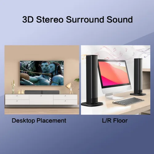 Vista 7 de JFX Barra de sonido para Smart TV, barra de sonido con Bluetooth 5.0, conexión 3/ARC/Opt/AUX, barra de sonido desmontable 2 en 1