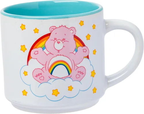 Vista 5 de Silver Buffalo Care Bears - Juego de tazas de cerámica con logotipo de corazón arcoíris, 4 unidades, 10 onzas