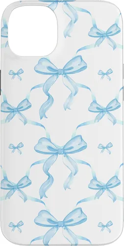 Vista 15 de Cintas y lazos estéticos de color azul claro para iPhone 16 en estuche de acuarela