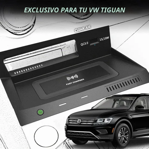 Vista 8 de Cargador de coche inalámbrico para VW Tiguan 2018 2019 2020 2021, almohadilla de carga rápida Qi de 15 W para iPhone Galaxy, accesorio de consola