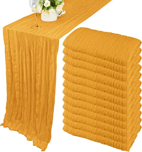 Vista 16 de Pack de 12 caminos de mesa de estopilla de 35x72 pulgadas, bohemio, de gasa, rústico, tela de queso, camino de mesa largo romántico para boda Azul