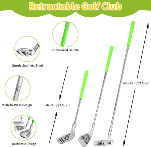 Vista 3 de AOSITE Juego de golf para niños pequeños, juego de golf 5 en 1 para niños con 3 palos de golf, tapete de puting, red de astillado de 4 lados