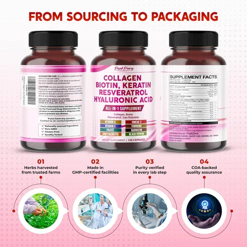 Vista 9 de Colágeno Biotina Resveratrol Saw Palmetto - Piel, Apoyo a la salud de las articulaciones