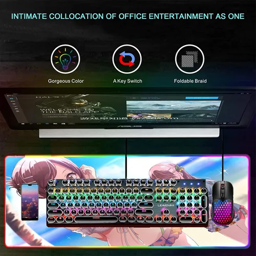Vista 4 de Large RGB Anime Girl Sexy Mouse Pad Gaming Mousepad LED Mause Pad Gamer Mouse Carpet XXL Mause Pad PC Desk Pad Rug 35.43 inch x15.74 inch