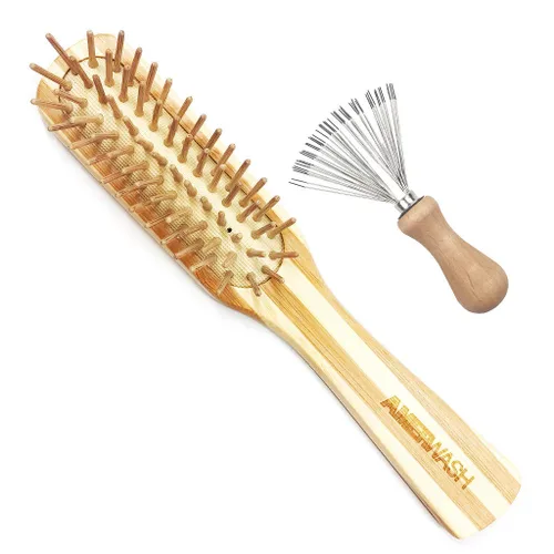 Vista 9 de Juego de peine de bambú para mujer, cepillo desenredante de paleta de madera para cabello grueso, fino, rizado, lacio, ondulado, fino, diente ancho