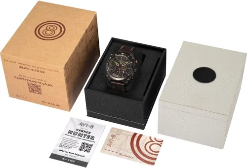 Vista 9 de AVI-8 Reloj Hawker Hunter Atlas Dual Time Cronógrafo Correa de cuero genuino