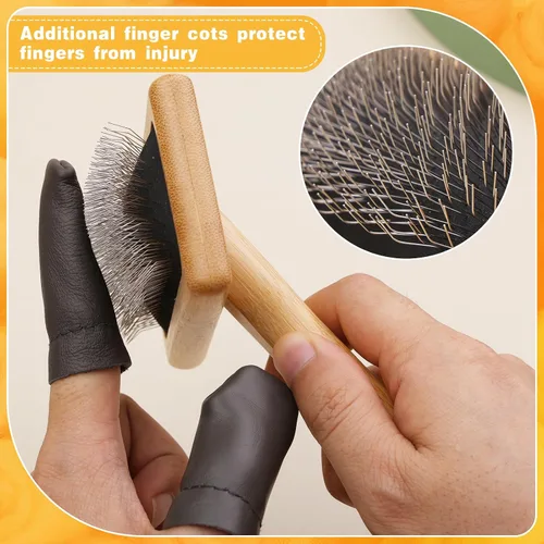 Vista 5 de kdafio 2 tarjetas de lana, tarjetas de mano para aguja de lana, cepillo de fieltro de madera, fieltro de aguja con aguja protector de dedo de cuero