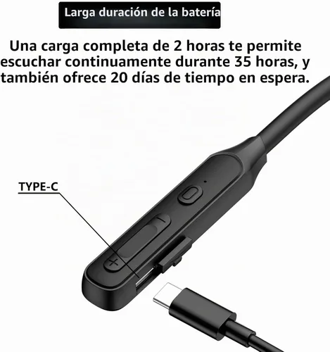 Vista 4 de Auriculares inalámbricos Bluetooth para el cuello, V5.2 con micrófono, banda para el cuello, auriculares Bluetooth, 35 horas de tiempo