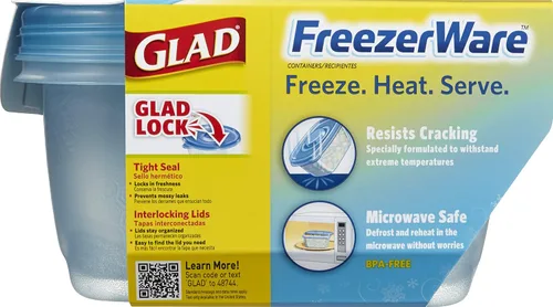 Vista 2 de Glad Gladware - Recipientes de almacenamiento de alimentos para congelar, rectángulo grande con capacidad para 64 onzas de alimentos, juego de 2