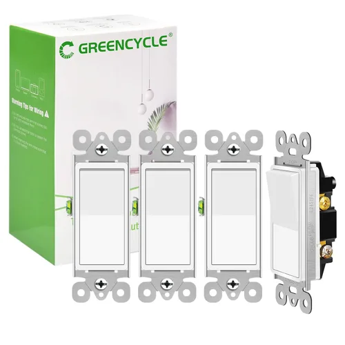 Vista 32 de Greencycle Interruptor de luz basculante negro de un solo polo, interruptor de luz de paleta de 15 amperios, interruptores Sp blancos, 120V-277V CA