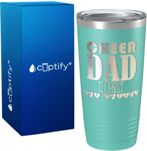 Vista 41 de Cheer Dad I Pay She Cheers - Vaso de acero inoxidable con tapa aislada, color negro