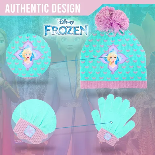 Vista 5 de Disney Frozen - Gorro de invierno para niñas y niños pequeños y guantes de nieve para niños Elsa y Anna con guantes de nieve