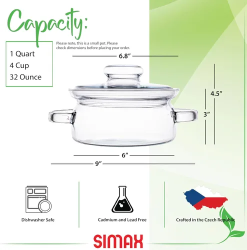 Vista 2 de Simax Olla a fuego lento para popurrí de estufa, ollas de vidrio de 32 onzas para cocinar en la estufa, ollas transparentes para cocinar, utensilios