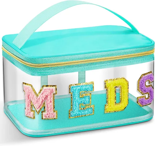 Vista 8 de Geetery Bolsa de Letras de Chenilla, Estuches de Viaje Meds Cheer Regalos para Porristas Bolsa de Cosméticos Maquillaje de Nylon Portátil Preppy