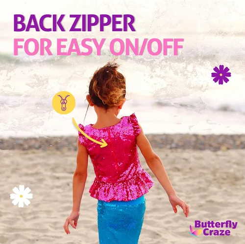 Vista 7 de Butterfly Craze Little Girls Mermaid Costume TopDress with Skirt - Perfect for Birthday Parties Halloween School Fairs