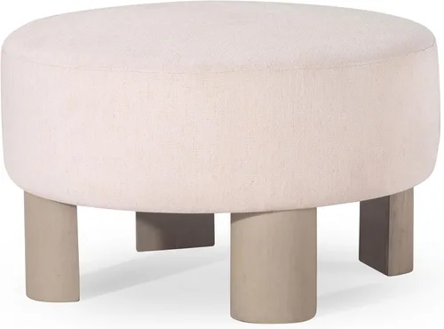 Vista 8 de Maven Lane Celia - Otomano tapizado redondo grande y contemporáneo, reposapiés acolchado para sofá o silla con patas de madera en acabado negro