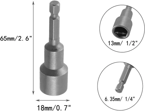 Vista 3 de COMOK Brocas de ajuste de tuerca magnética de 0.512 in con vástago hexagonal de 1/4 pulgadas, longitud del tornillo de 2.559 in, 10