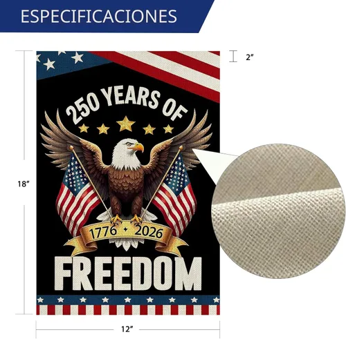 Vista 3 de Banderas de jardín con el 250 aniversario de Estados Unidos para exteriores, bandera de Estados Unidos con diseño de águila, decoración patriótica