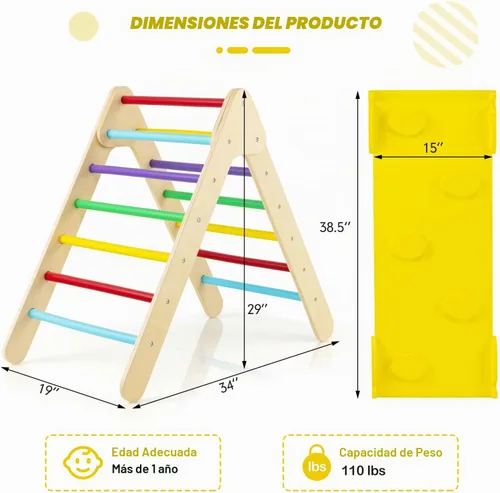 Vista 7 de HONEY JOY Escalador Triangular con Rampa, Rampa de 2 Lados para Escalar y Deslizarse, Escalera Triangular de Escalada para Niños para Guardería