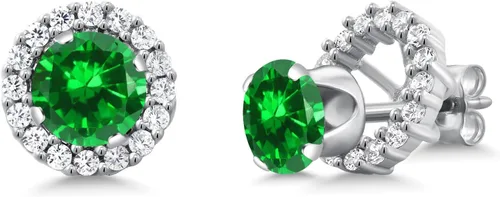Vista 175 de Gem Stone King Aretes redondos de plata de ley 925 de 0.236 in con piedra natal extraíble para mujer