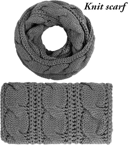Vista 2 de Aneco Conjuntos cálidos de invierno para mujer con pompones de piel gorro bufanda circular guantes de pantalla táctil accesorios de invierno
