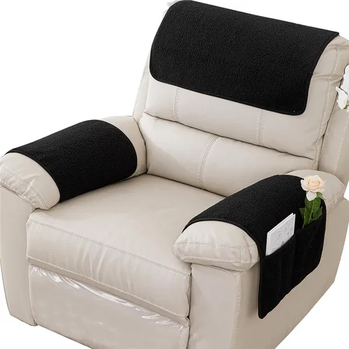 Vista 9 de Funda para Reposabrazos, Protector para Silla Reclinable, Protector para Muebles, Bolsillo de Almacenamiento Lateral, Funda Elástica para Beige
