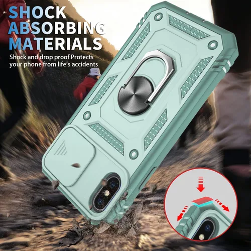 Vista 5 de Fetrim Funda para iPhone X, Funda de teléfono con soporte de anillo de rotación para Apple iPhone X/XS - Verde