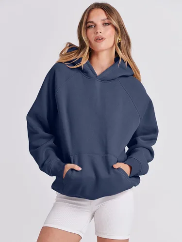 Vista 2 de Caracilia Sudaderas con capucha de gran tamaño para mujer, de forro polar, manga larga, con bolsillos, ropa de moda para otoño 2024