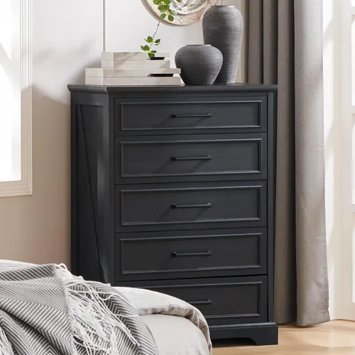 Vista 6 de ACCOHOHO Cómoda rústica de madera rústica de 46 pulgadas de alto con mango ancho de metal, textura natural, organizador de cajones para dormitorio