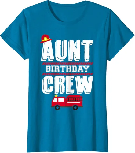 Vista 89 de Aunt Birthday Crew Fire Truck Fireman - Camiseta para fiesta de acogida, Negro, S