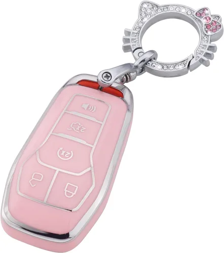Vista 22 de Pangpai Funda para llavero rosa para Jeep, funda de protección de TPU suave con llavero brillante compatible con Jeep Grand Cherokee Renegade