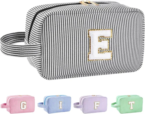 Vista 102 de Bolsa de maquillaje personalizada con inicial A-Z para mujeres, niñas y niños, bolsa de aseo de viaje, bolsa de maquillaje preparada, bolsa