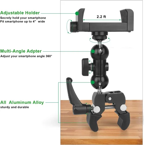 Vista 7 de iTODOS Clip de montaje para teléfono celular para carrito de golf, andador de silla de ruedas, cochecito, bicicleta giratoria, mesa, abrazadera