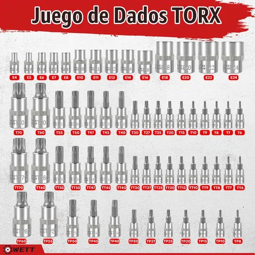 Vista 2 de WETT Master Torx Bit Socket y Juego de Enchufe Torx Externo, Juego de 60 Piezas de 1/4", 3/8", 1/2" de Unidades de Enchufes de Broca E-Torx