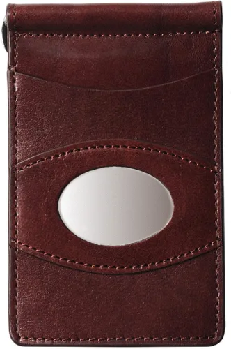 Vista 2 de Storus Cartera de afeitar, cartera delgada de cuero italiano con abrazadera de metal para efectivo + placa de grabado