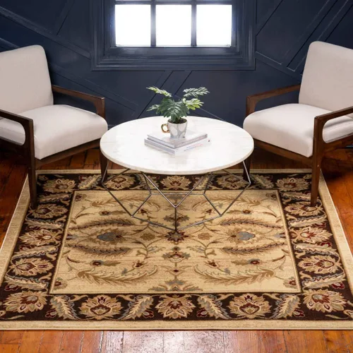 Vista 19 de Unique Loom - Colección Voyage - Alfombra redonda tradicional oriental, marrón, Polipropileno, Marrón/Azul Claro