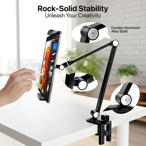 Vista 7 de Soporte para iPad, soporte para tablet giratorio de 360°, soporte