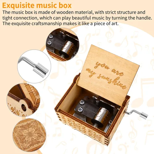 Vista 4 de cobee You are My Sunshine - Cajas de música de manivela, cajas de música de madera, mini caja de música clásica de madera vintage, regalo