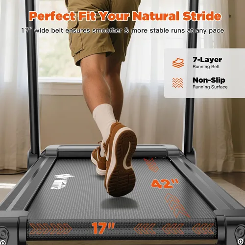 Vista 4 de 3.5HP Folding Treadmill Auto Incline, 300lbs, 8MPH, 17" Belt,64 Programs