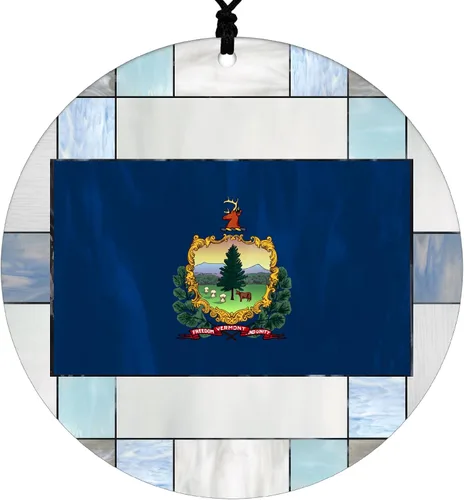 Vista 36 de Adorno navideño de Alabama – Efecto de diseño de vitrales de imitación con bandera estatal – Decoración de disco acrílico colgante 2026 para árbol