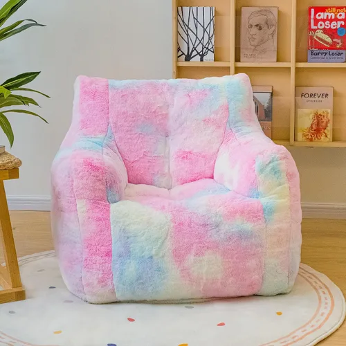 Vista 4 de Silla Puf con Relleno, Cómodas Sillas Puf de Piel Sintética para Adolescentes, Adultos, Dormitorio, Sala de Estar, Lectura - Arcoíris Colorido