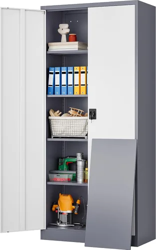 Vista 16 de SISESOL Gabinete de almacenamiento de metal ancho y profundo con ruedas, gabinete de almacenamiento de garaje alto rodante con cerradura, gabinetes