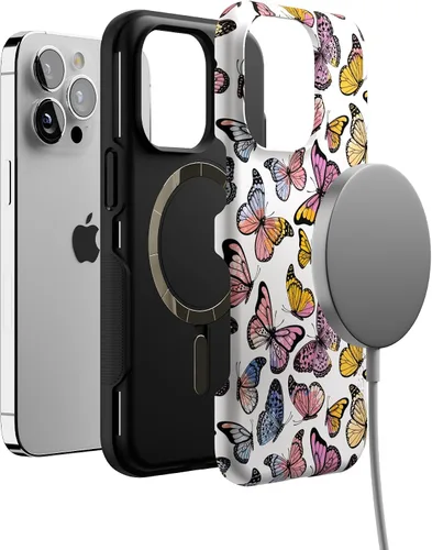 Vista 4 de Casely Funda para iPhone 13 Pro Free Spirit Mariposa arcoíris Compatible con MagSafe Diseño protector audaz