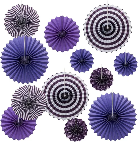 Vista 9 de ONUPGO Paper Fans - Juego de abanicos de papel para colgar en fiestas, color negro, 12 unidades, decoración de fiesta mexicana, pancarta colgante