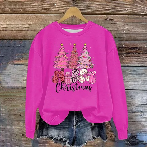 Vista 2 de Suéter con estampado navideño para mujer, sudadera de manga larga cuello redondo, camisetas holgadas lindas